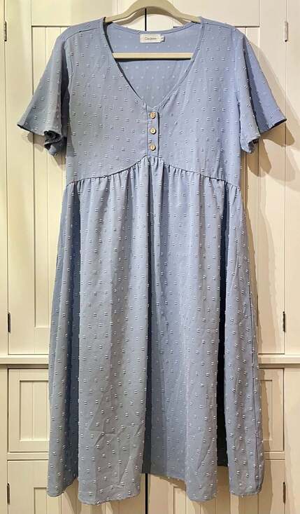 Coolmee Dresses & Skirts - Coolmee Blue Swiss Dot V-Neck Button Front Dress Size M
